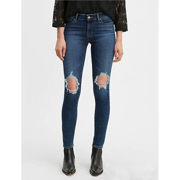 Levi's Sculpt 711 Skinny Jeans Size 29 Medium Wash Blue Factory Distress… - Picture 1 of 12
